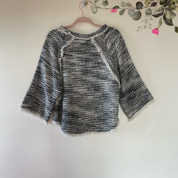 IRO LICIA Frayed Tweed Knit Top, 3/4 Sleeve, Fringe Detail,  Large - Picture 7 of 11